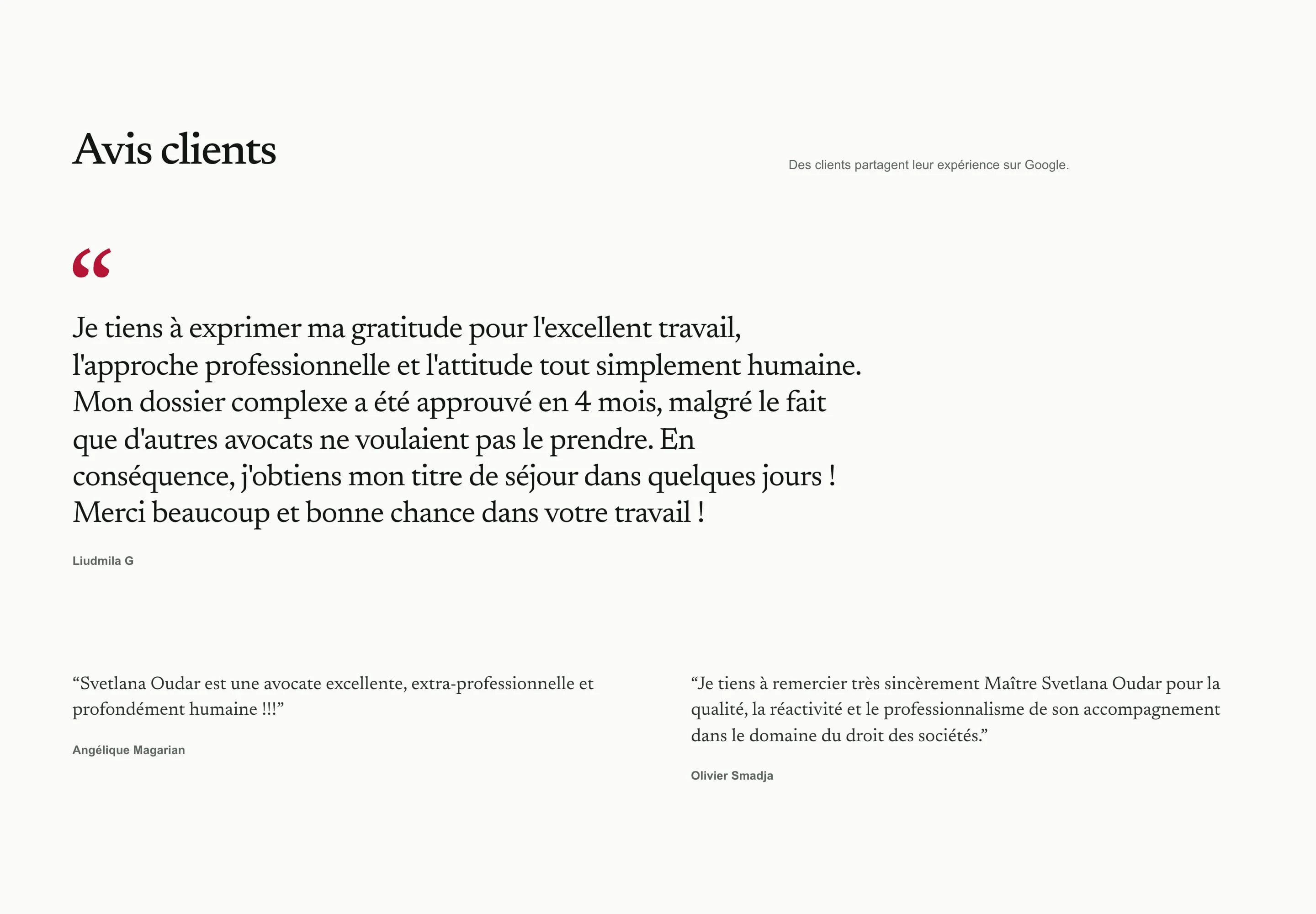 Client reviews